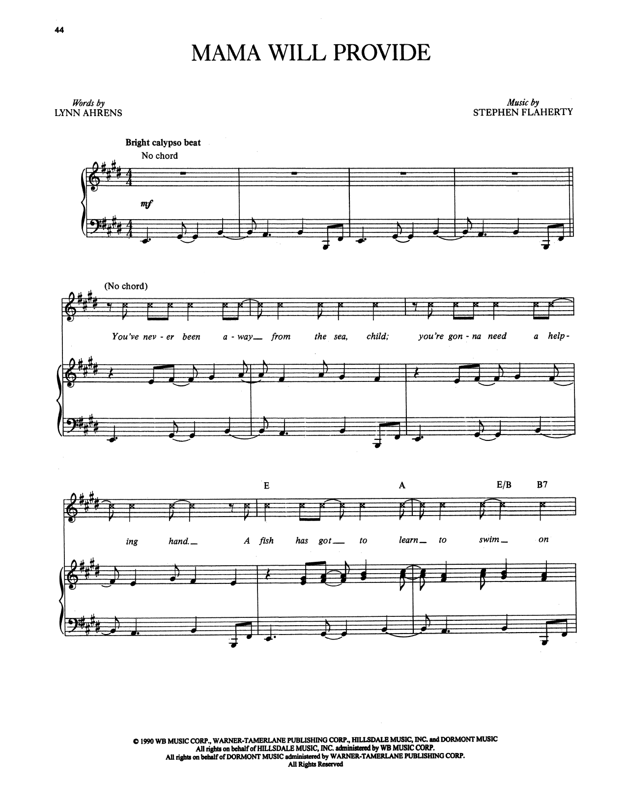 Download Stephen Flaherty and Lynn Ahrens Mama Will Provide (from Once on This Island) Sheet Music and learn how to play Piano & Vocal PDF digital score in minutes