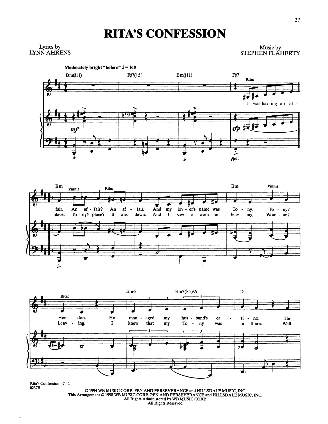 Download Stephen Flaherty and Lynn Ahrens Rita's Confession (from Lucky Stiff) Sheet Music and learn how to play Piano & Vocal PDF digital score in minutes