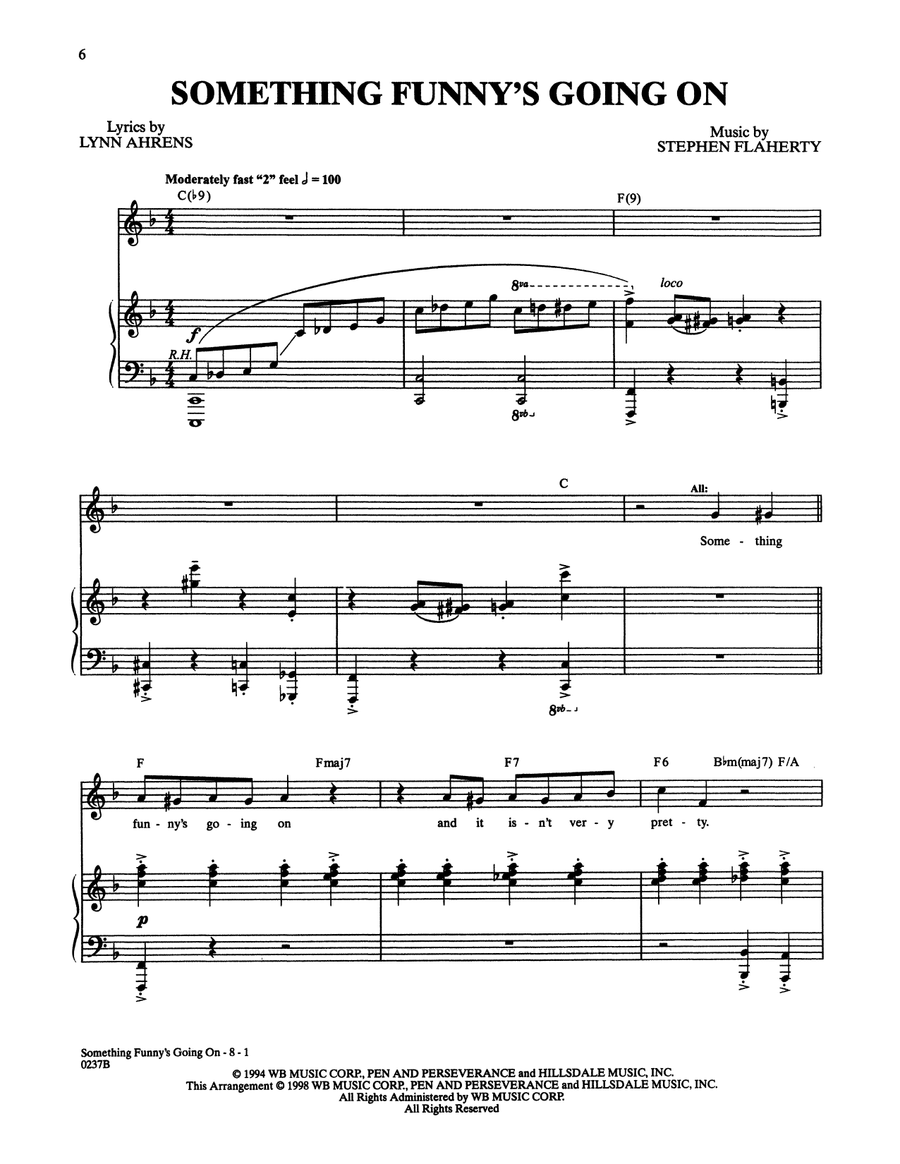 Download Stephen Flaherty and Lynn Ahrens Something Funny's Going On (from Lucky Stiff) Sheet Music and learn how to play Piano & Vocal PDF digital score in minutes