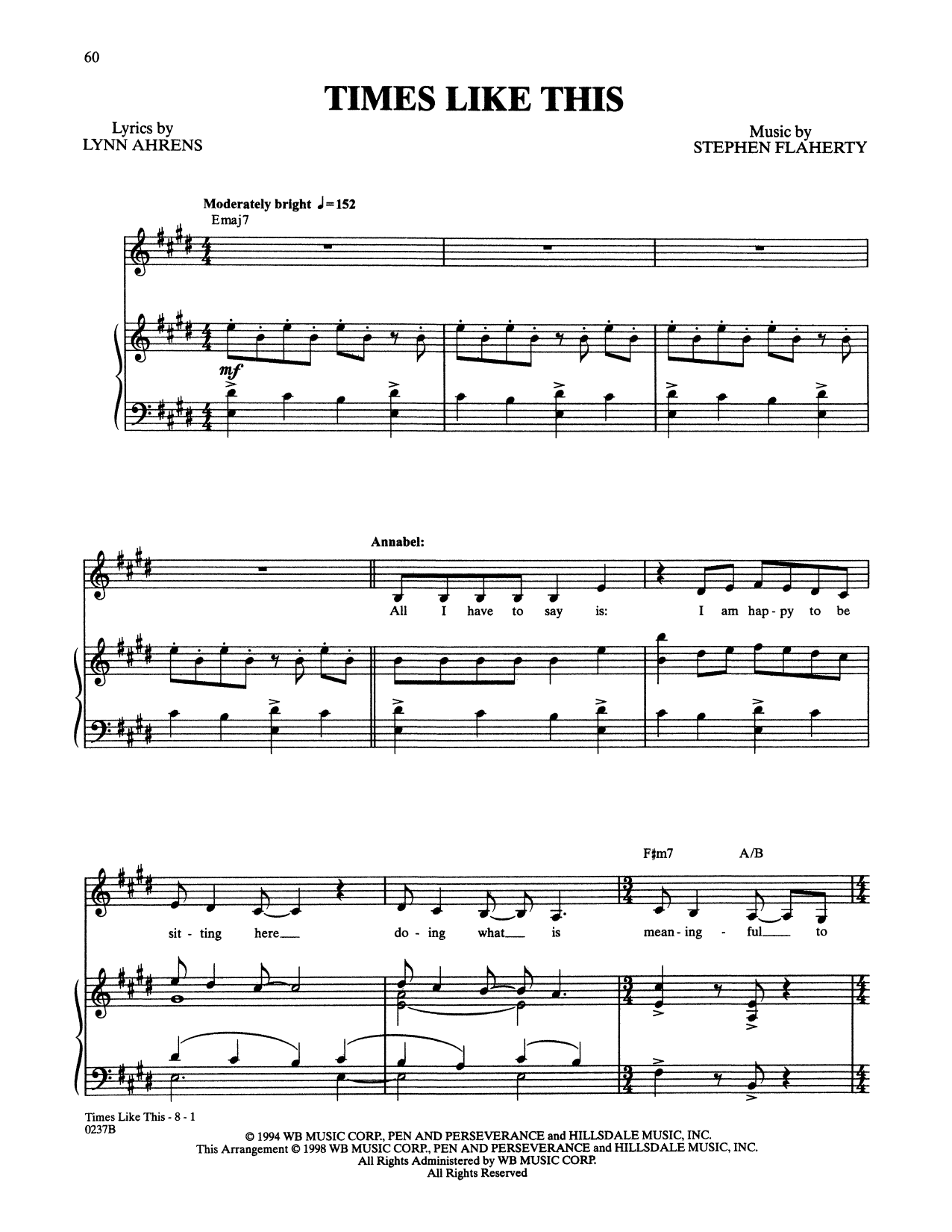 Download Stephen Flaherty and Lynn Ahrens Times Like This (from Lucky Stiff) Sheet Music and learn how to play Piano & Vocal PDF digital score in minutes