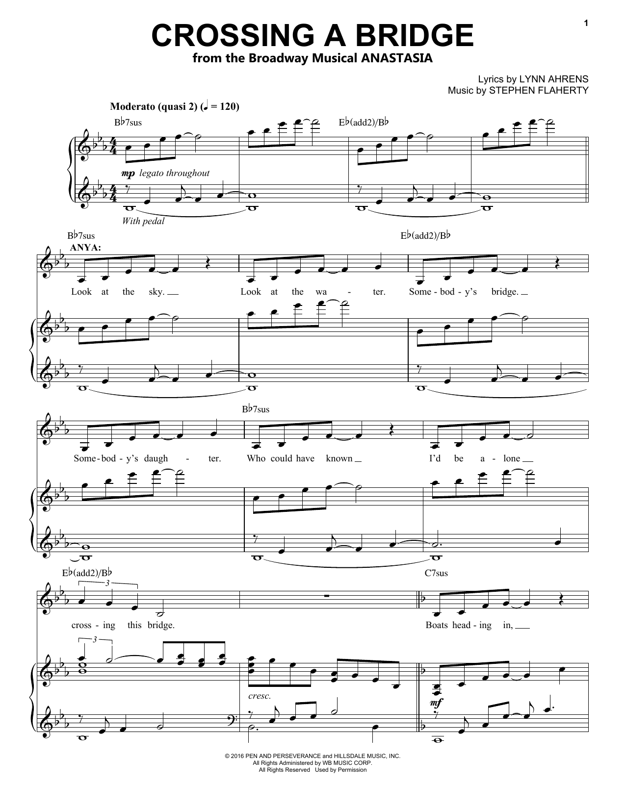 Download Stephen Flaherty Crossing A Bridge Sheet Music and learn how to play Piano & Vocal PDF digital score in minutes