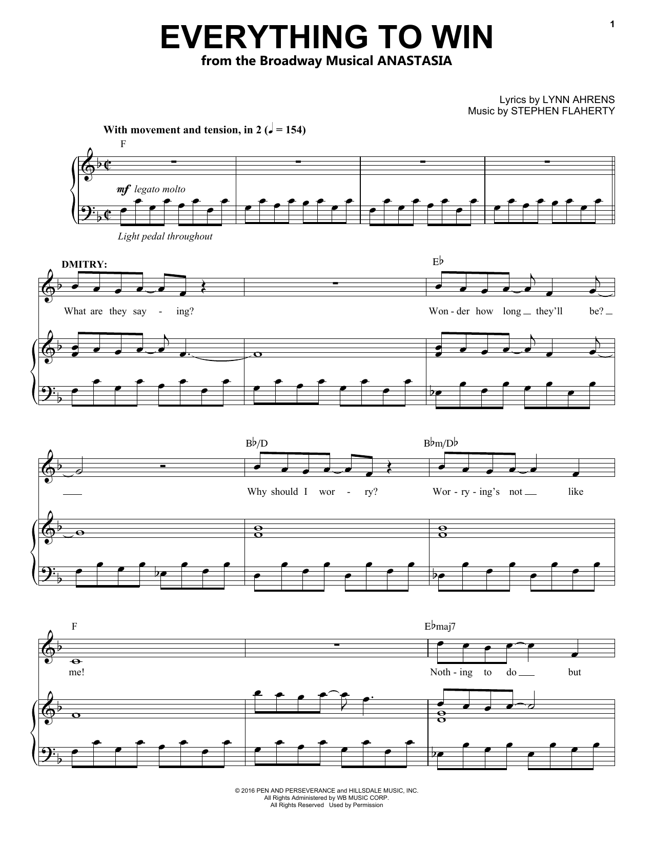 Download Stephen Flaherty Everything To Win Sheet Music and learn how to play Piano & Vocal PDF digital score in minutes