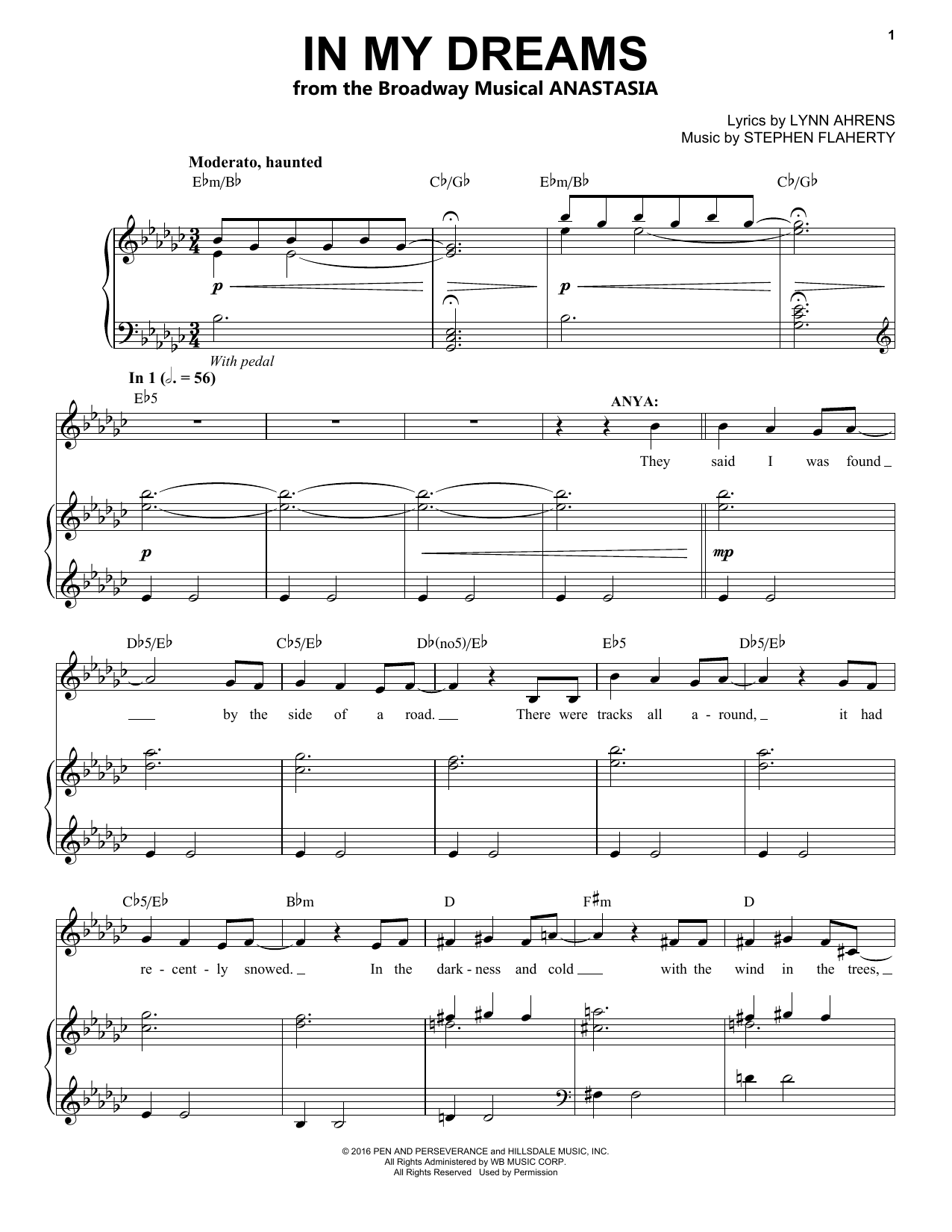 Download Stephen Flaherty In My Dreams Sheet Music and learn how to play Piano & Vocal PDF digital score in minutes