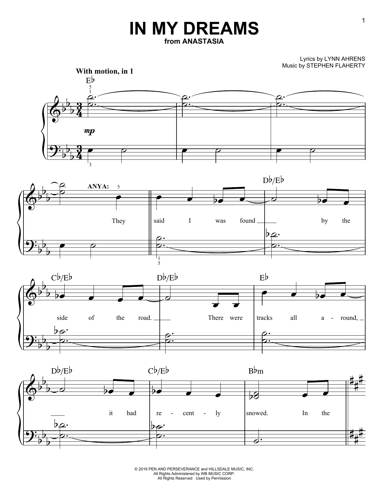 Download Stephen Flaherty In My Dreams Sheet Music and learn how to play Easy Piano PDF digital score in minutes