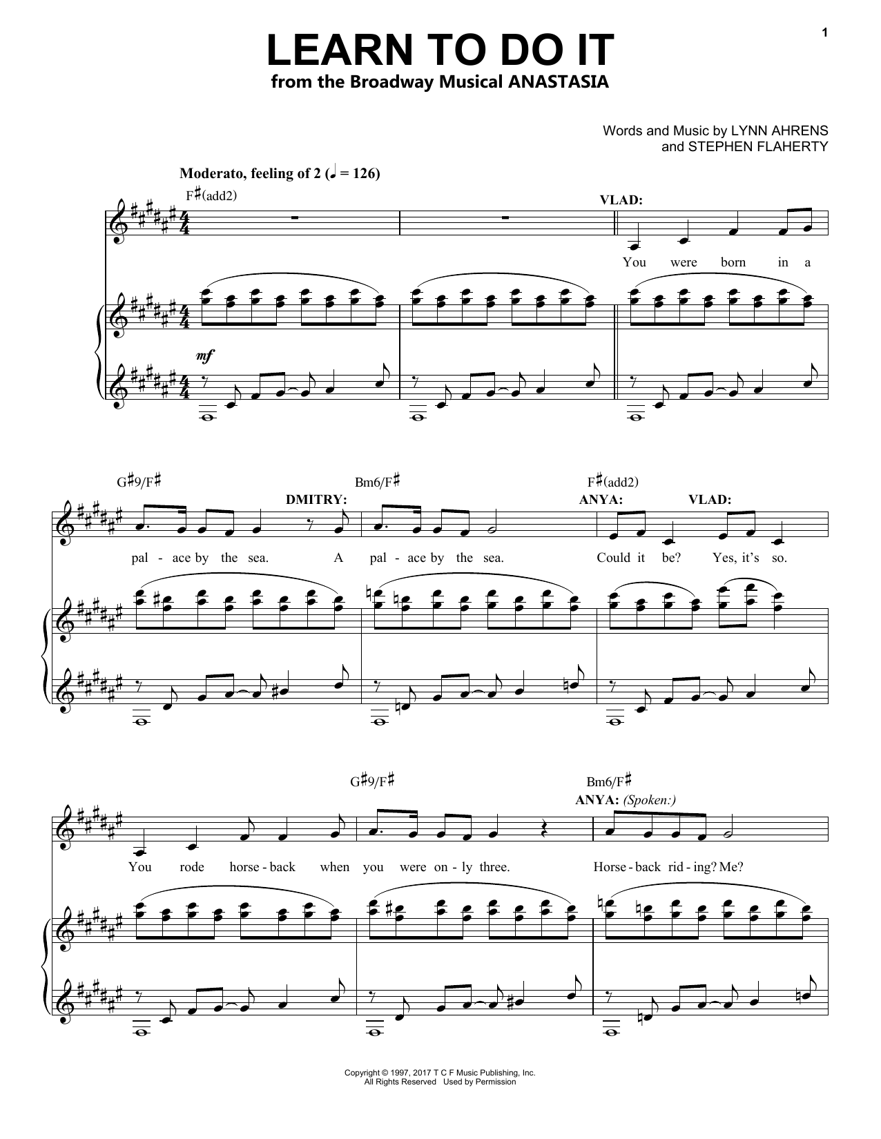 Download Stephen Flaherty Learn To Do It Sheet Music and learn how to play Piano & Vocal PDF digital score in minutes