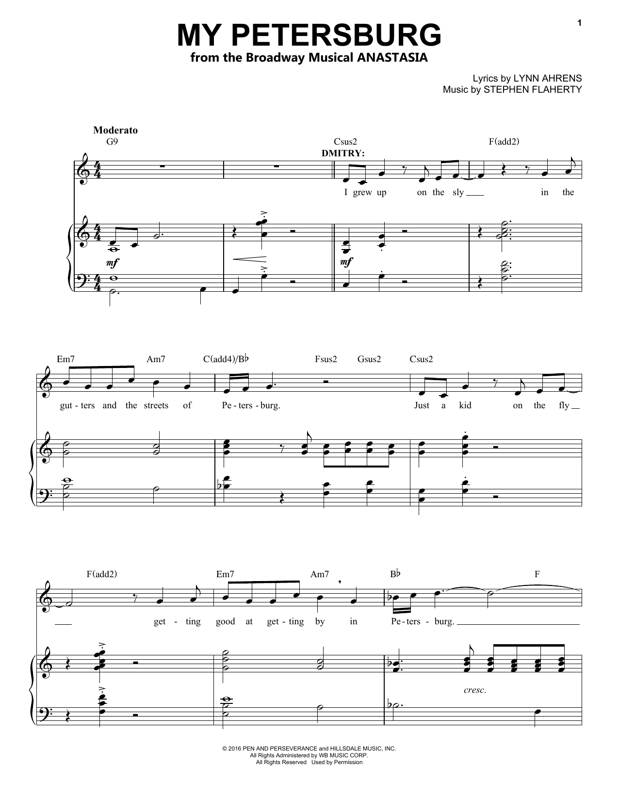 Download Stephen Flaherty My Petersburg Sheet Music and learn how to play Piano & Vocal PDF digital score in minutes