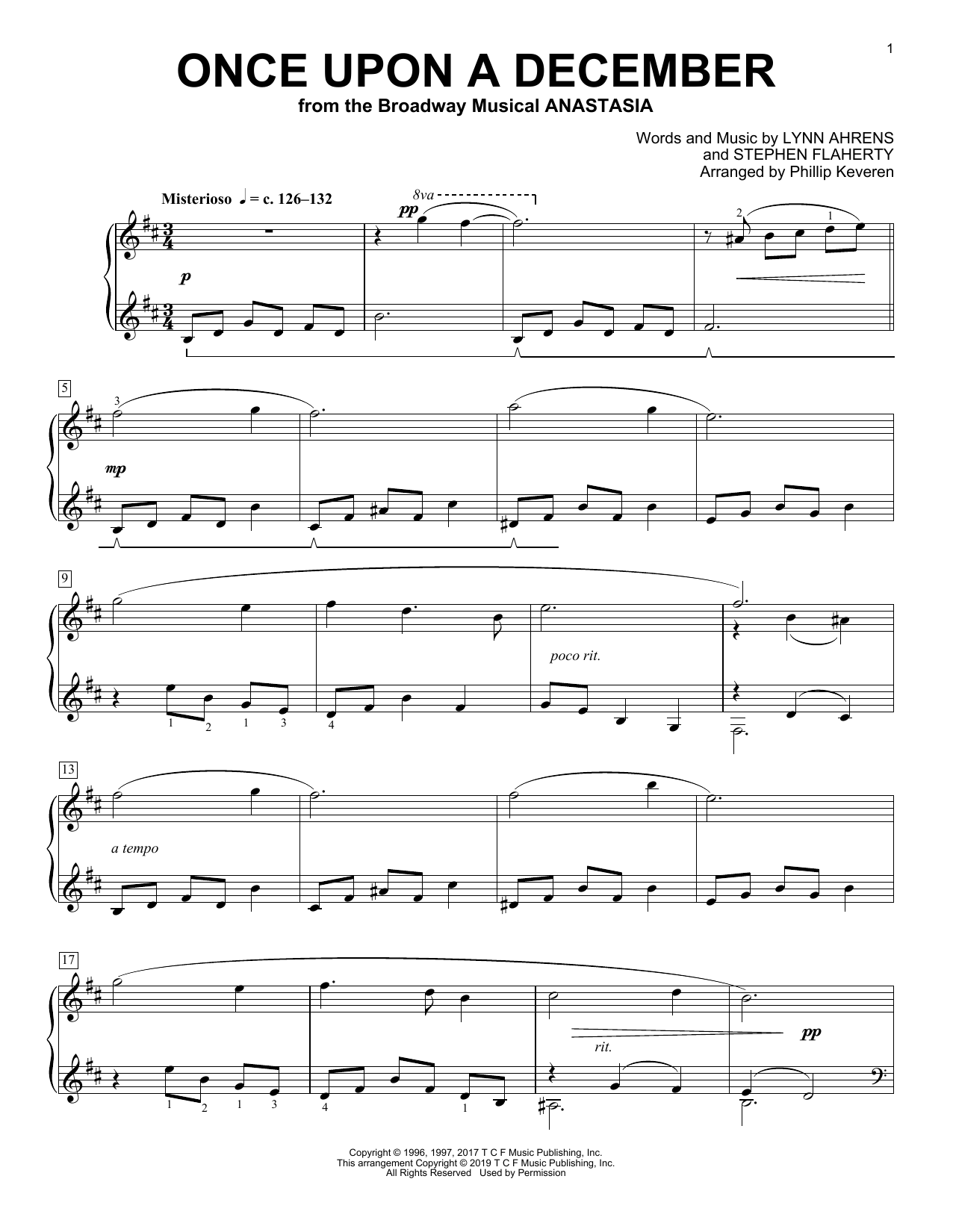 Download Stephen Flaherty Once Upon A December [Classical version] (from Anastasia) (arr. Phillip Keveren) Sheet Music and learn how to play Piano Solo PDF digital score in minutes