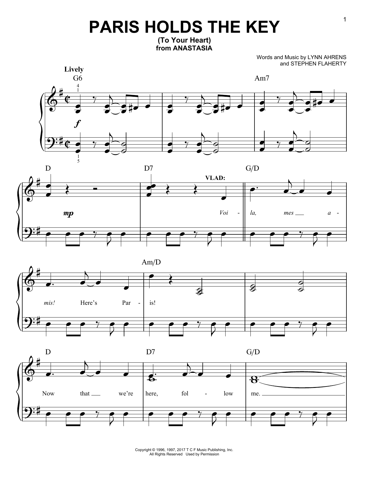 Download Stephen Flaherty Paris Holds The Key (To Your Heart) Sheet Music and learn how to play Easy Piano PDF digital score in minutes