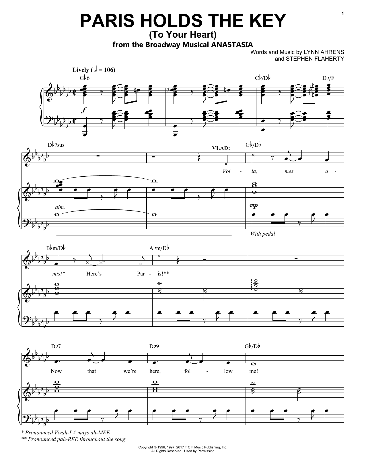 Download Stephen Flaherty Paris Holds The Key (To Your Heart) Sheet Music and learn how to play Piano & Vocal PDF digital score in minutes