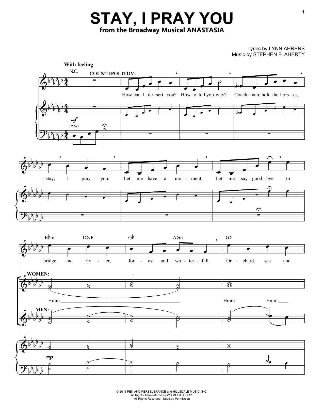 Download Stephen Flaherty Stay, I Pray You Sheet Music and learn how to play Piano & Vocal PDF digital score in minutes