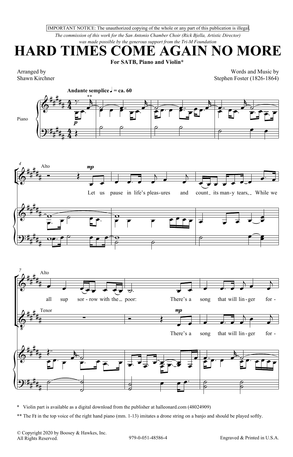 Download Stephen Foster Hard Times Come Again No More (arr. Shawn Kirchner) Sheet Music and learn how to play SATB Choir PDF digital score in minutes