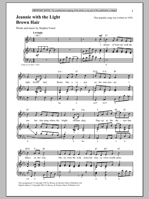 Download Stephen Foster Jeannie With The Light Brown Hair Sheet Music and learn how to play Piano PDF digital score in minutes