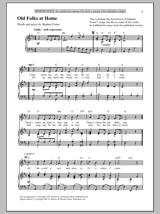 Download Stephen Foster Old Folks At Home Sheet Music and learn how to play Piano PDF digital score in minutes