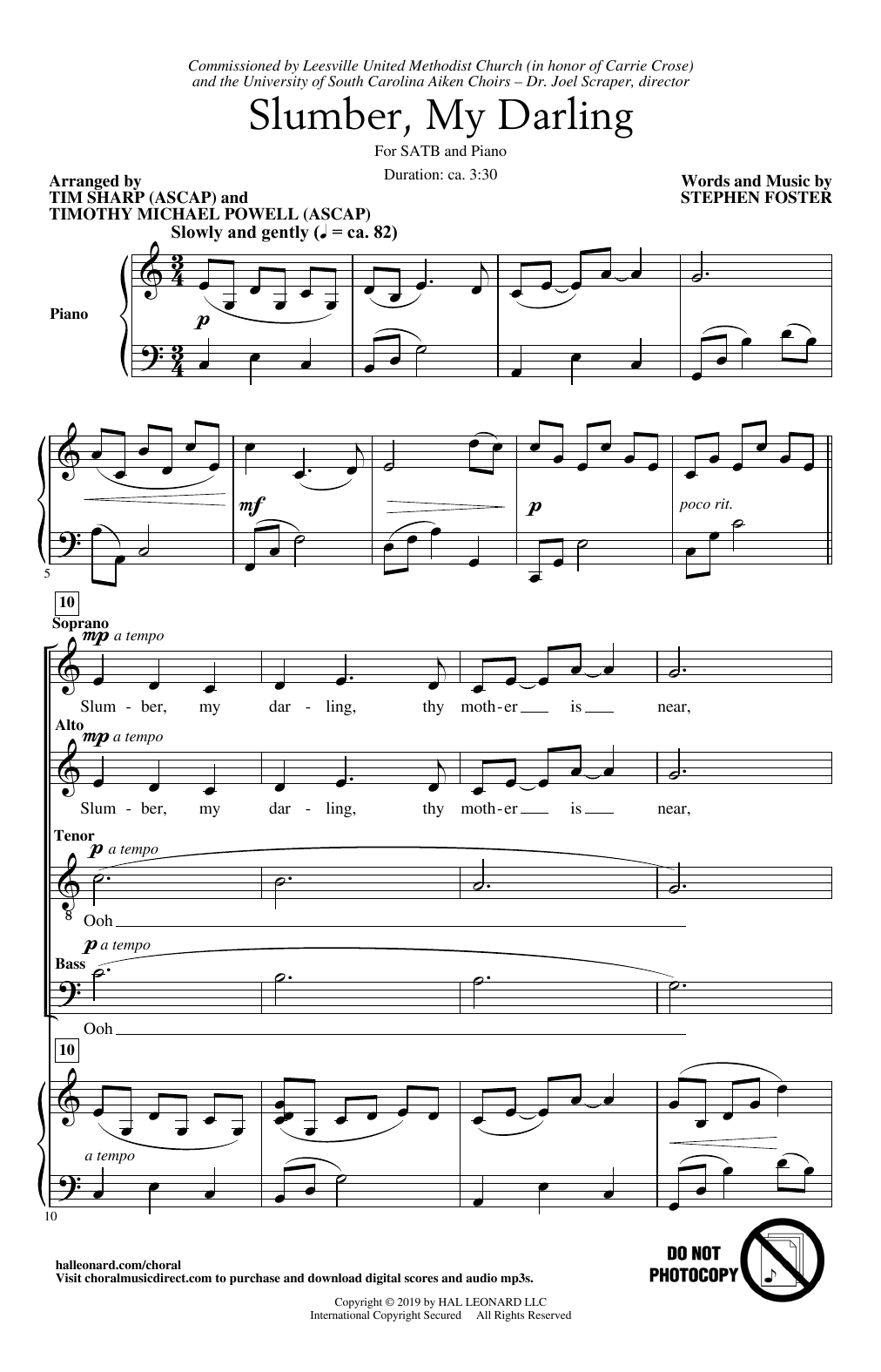Download Stephen Foster Slumber My Darling (arr. Tim Sharp and Timothy Michael Powell) Sheet Music and learn how to play SATB Choir PDF digital score in minutes