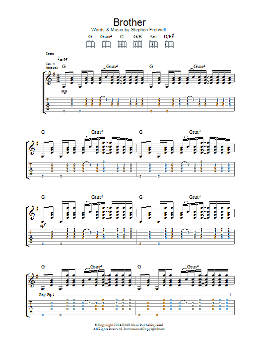 Download Stephen Fretwell Brother Sheet Music and learn how to play Guitar Tab PDF digital score in minutes
