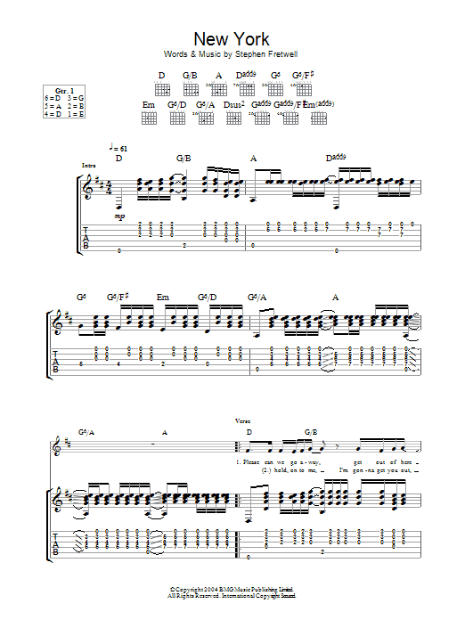 Download Stephen Fretwell New York Sheet Music and learn how to play Guitar Tab PDF digital score in minutes