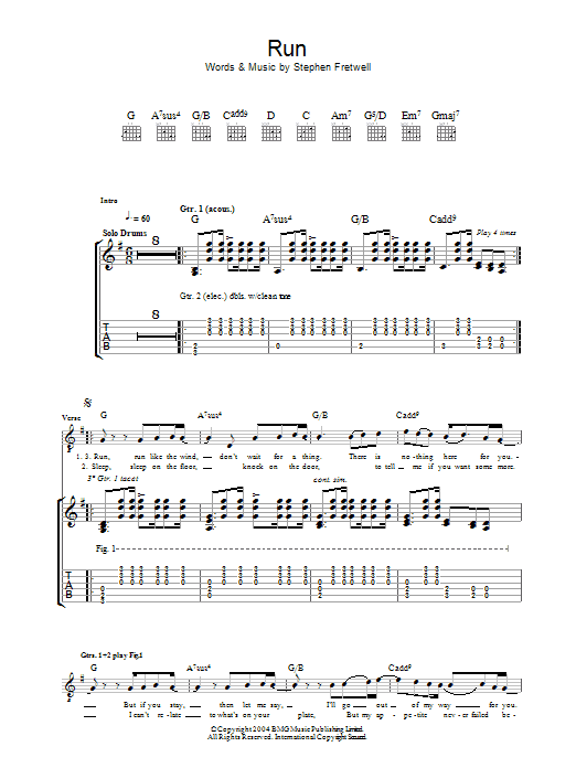 Download Stephen Fretwell Run Sheet Music and learn how to play Guitar Tab PDF digital score in minutes