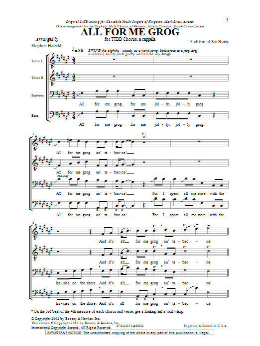Download Traditional Folksong All For Me Grog (arr. Stephen Hatfield) Sheet Music and learn how to play TTBB PDF digital score in minutes