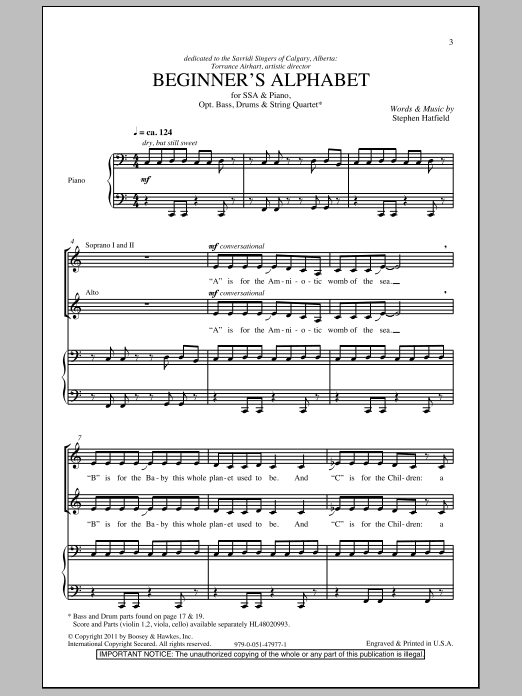 Download Stephen Hatfield Beginner's Alphabet Sheet Music and learn how to play SSA PDF digital score in minutes