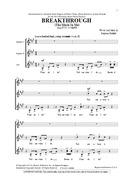 Download Stephen Hatfield Breakthrough Sheet Music and learn how to play SSA PDF digital score in minutes