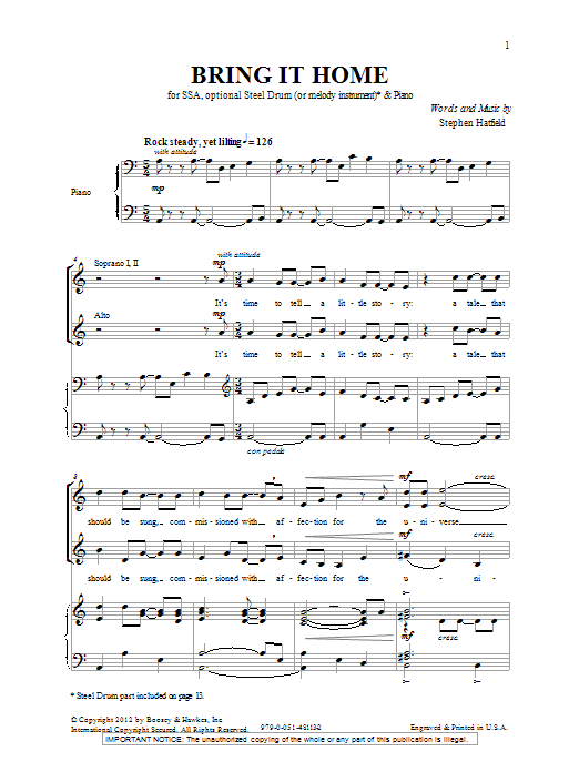 Download Stephen Hatfield Bring It Home Sheet Music and learn how to play SSA PDF digital score in minutes