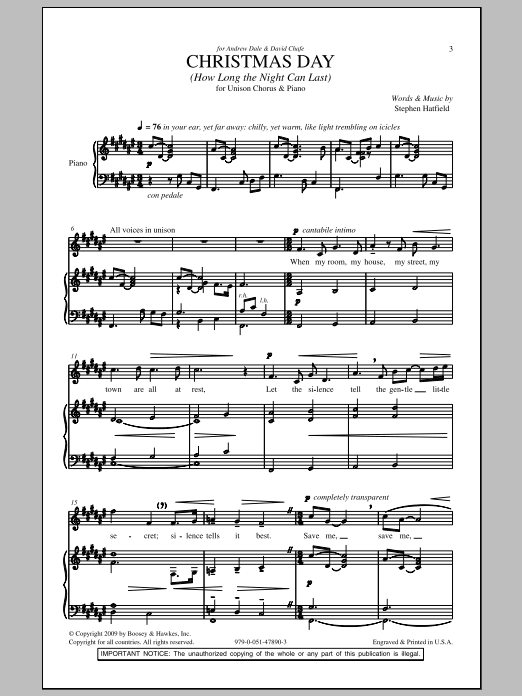 Download Stephen Hatfield Christmas Day (How Long The Night Can Last) Sheet Music and learn how to play Unison Voice PDF digital score in minutes