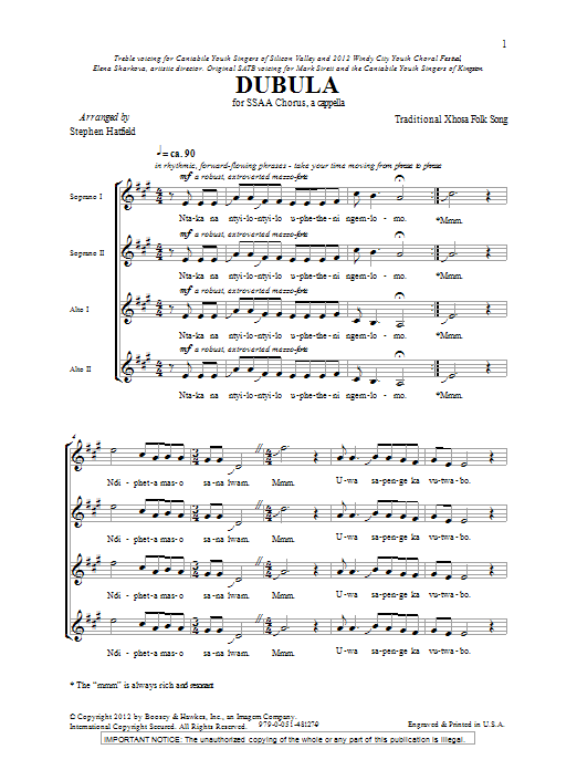 Download Stephen Hatfield Dubula Sheet Music and learn how to play SSA PDF digital score in minutes