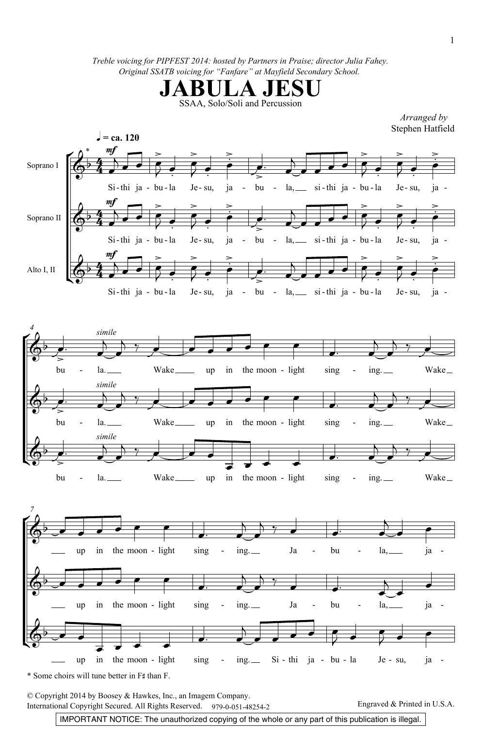 Download Stephen Hatfield Jabula Jesu Sheet Music and learn how to play SSA PDF digital score in minutes