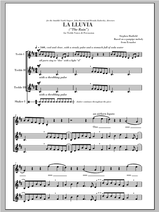 Download Stephen Hatfield La Lluvia (The Rain) Sheet Music and learn how to play SSA PDF digital score in minutes