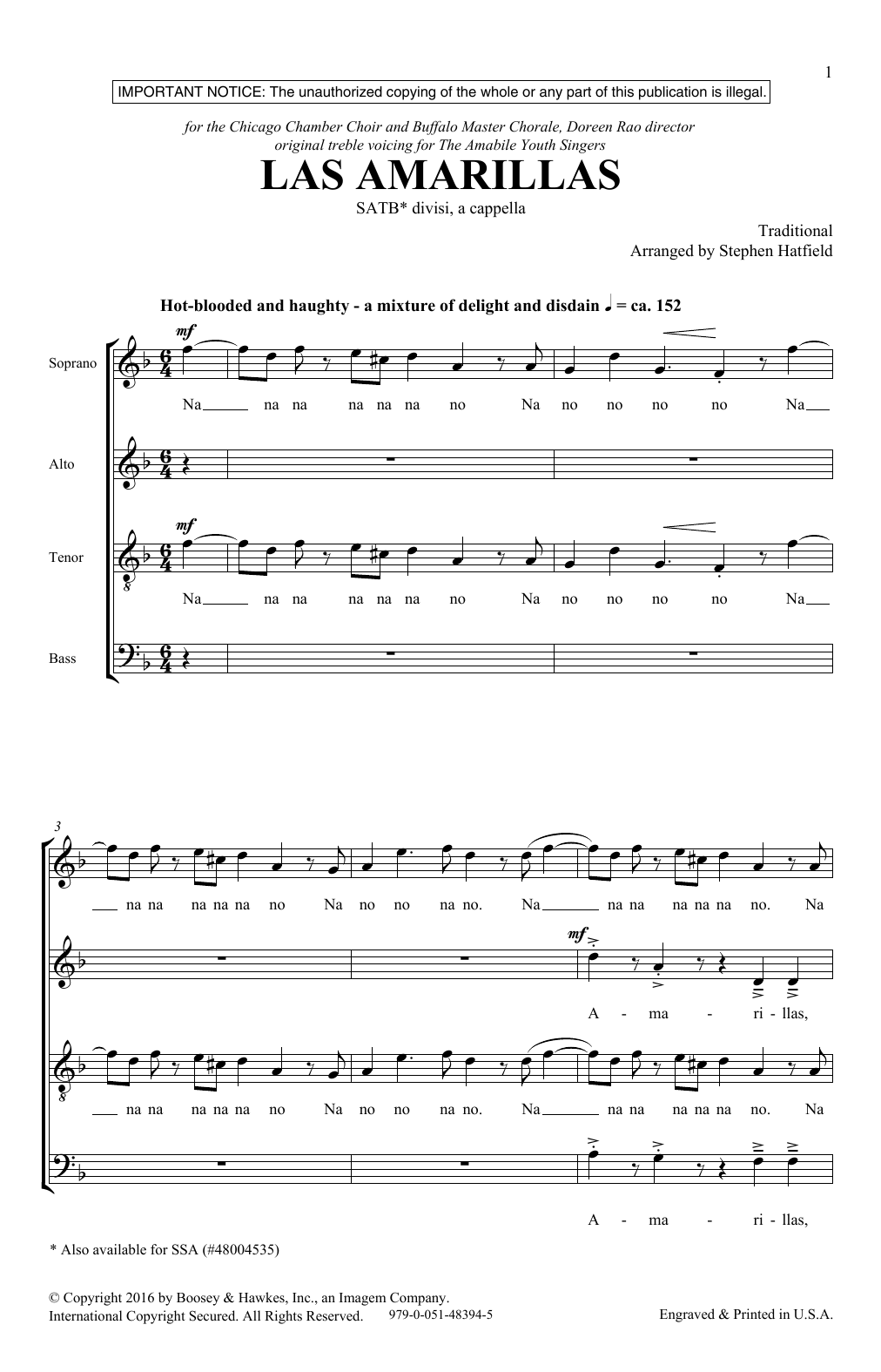 Download Stephen Hatfield Las Amarillas Sheet Music and learn how to play SATB Choir PDF digital score in minutes