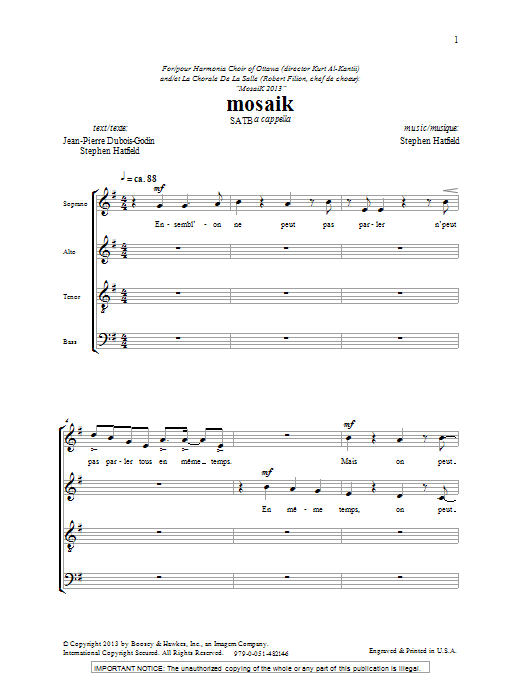 Download Stephen Hatfield Mosaik Sheet Music and learn how to play SATB PDF digital score in minutes