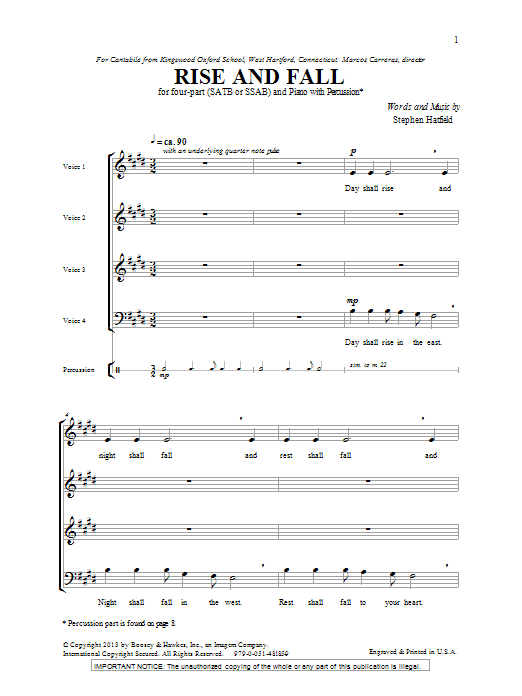 Download Stephen Hatfield Rise And Fall Sheet Music and learn how to play 4-Part PDF digital score in minutes