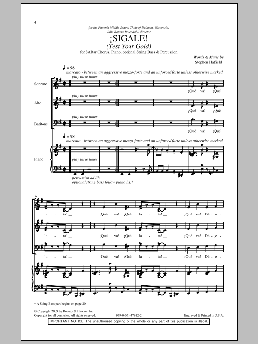 Download Stephen Hatfield Sigale (Test Your Gold) Sheet Music and learn how to play SAB PDF digital score in minutes