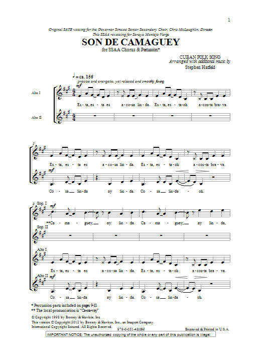 Download Stephen Hatfield Son De Camaguey Sheet Music and learn how to play TTBB PDF digital score in minutes