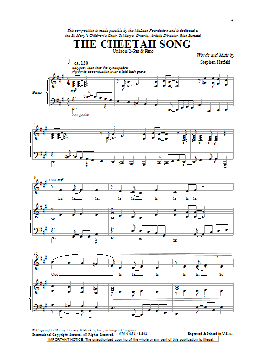 Download Stephen Hatfield The Cheetah Song Sheet Music and learn how to play 2-Part Choir PDF digital score in minutes