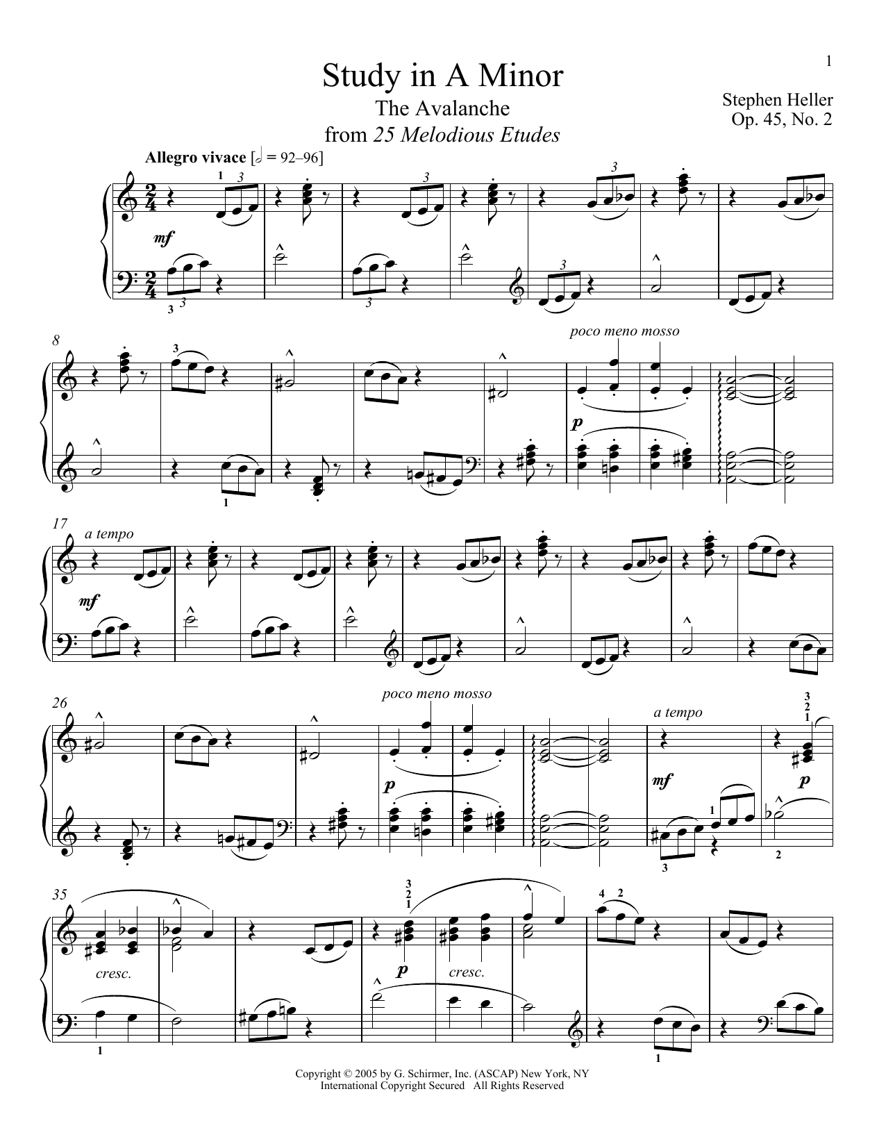 Download Stephen Heller Avalanche, Op. 45, No. 2 Sheet Music and learn how to play Piano PDF digital score in minutes