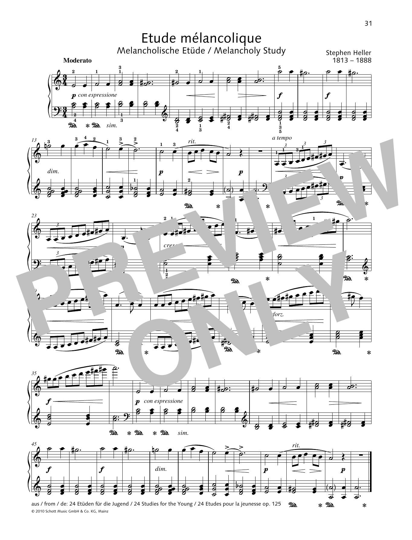 Download Stephen Heller Melancholy Study Sheet Music and learn how to play Piano Solo PDF digital score in minutes