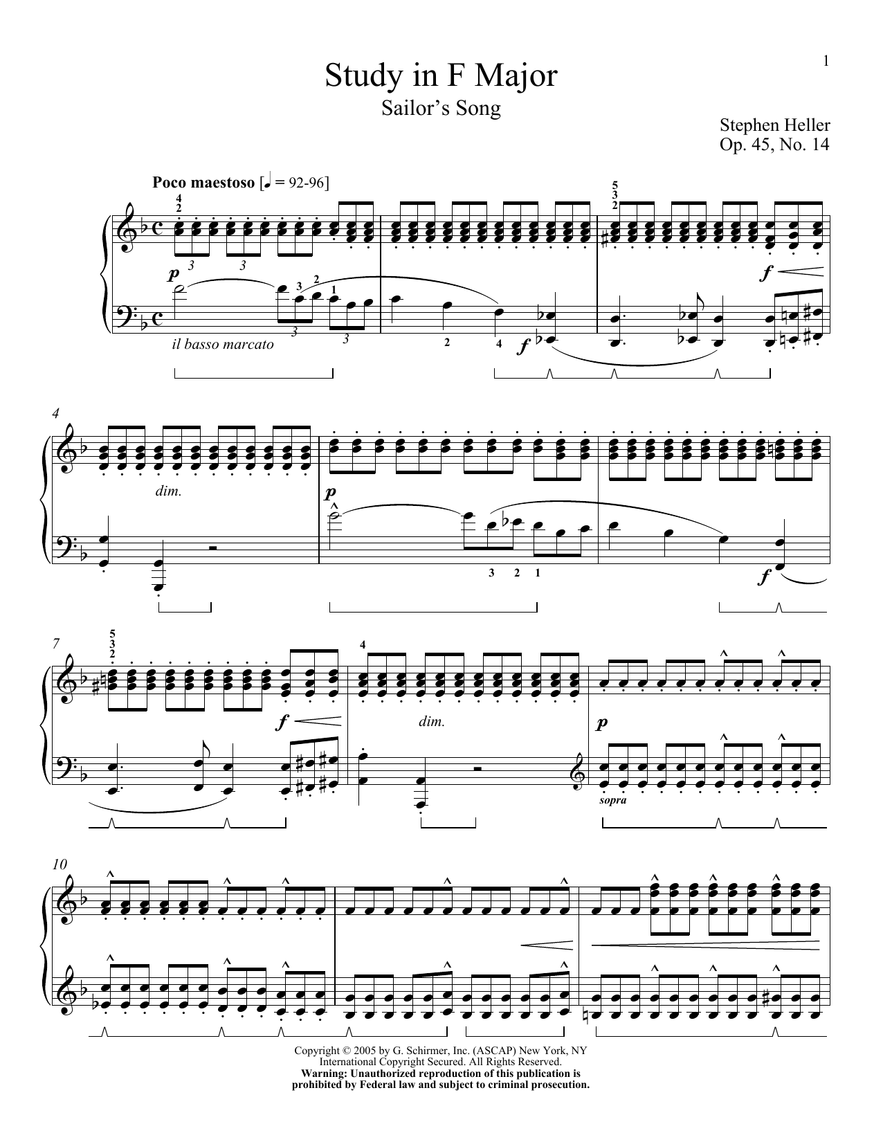Download Stephen Heller Sailor's Song, Op. 45, No. 14 Sheet Music and learn how to play Piano PDF digital score in minutes