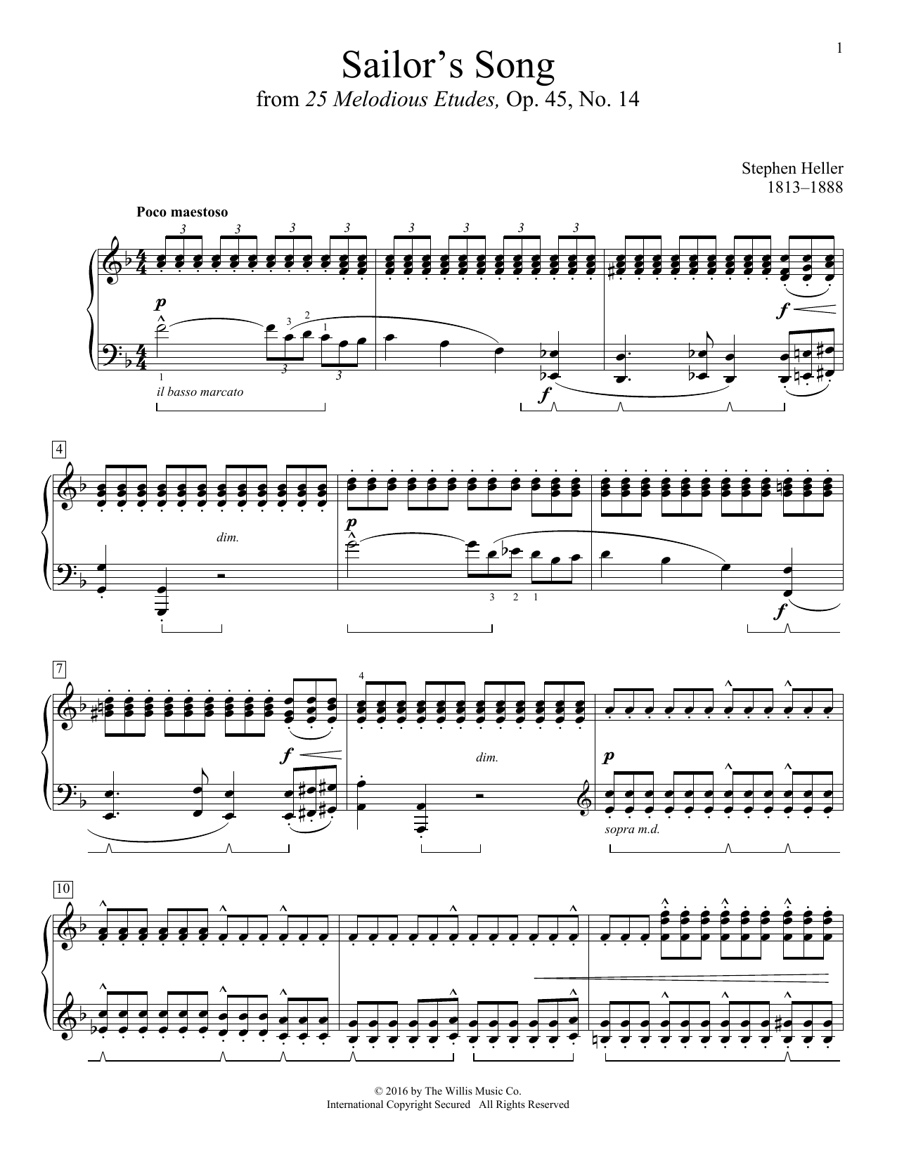 Download Stephen Heller Sailor's Song Sheet Music and learn how to play Educational Piano PDF digital score in minutes