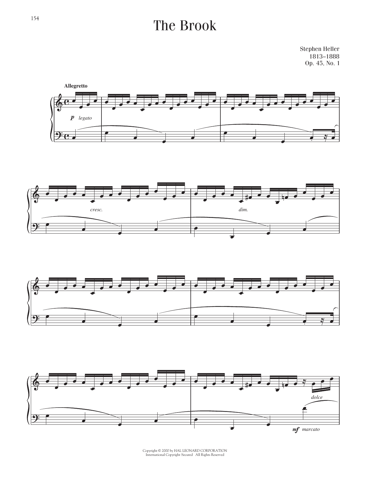 Download Stephen Heller The Brook, Op. 45, No. 1 Sheet Music and learn how to play Piano Solo PDF digital score in minutes