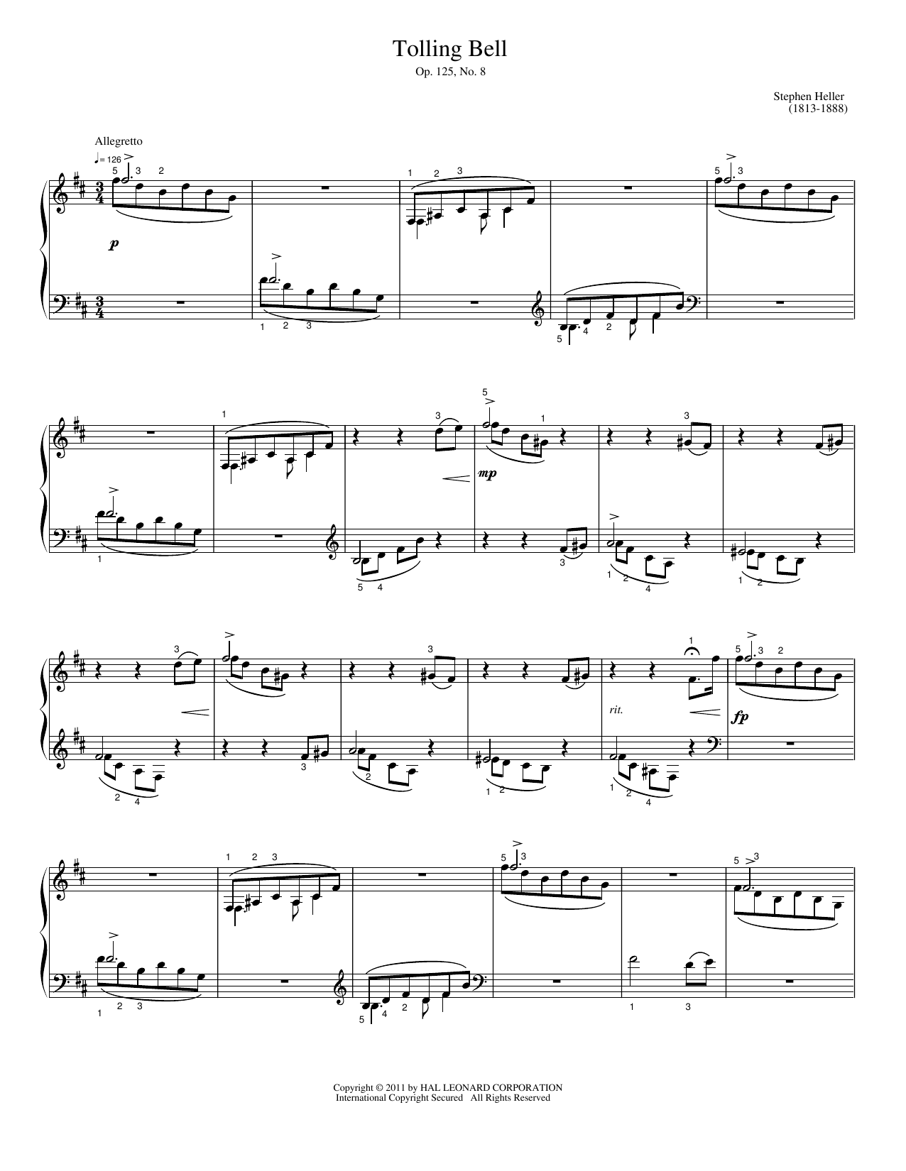 Download Stephen Heller Tolling Bell Sheet Music and learn how to play Easy Piano PDF digital score in minutes