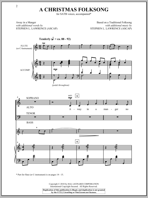 Download Stephen Lawrence A Christmas Folksong Sheet Music and learn how to play SATB Choir PDF digital score in minutes
