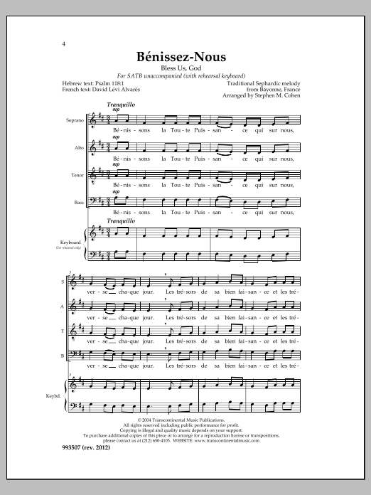 Download Stephen M. Cohen Benissez-Nous Sheet Music and learn how to play SATB Choir PDF digital score in minutes