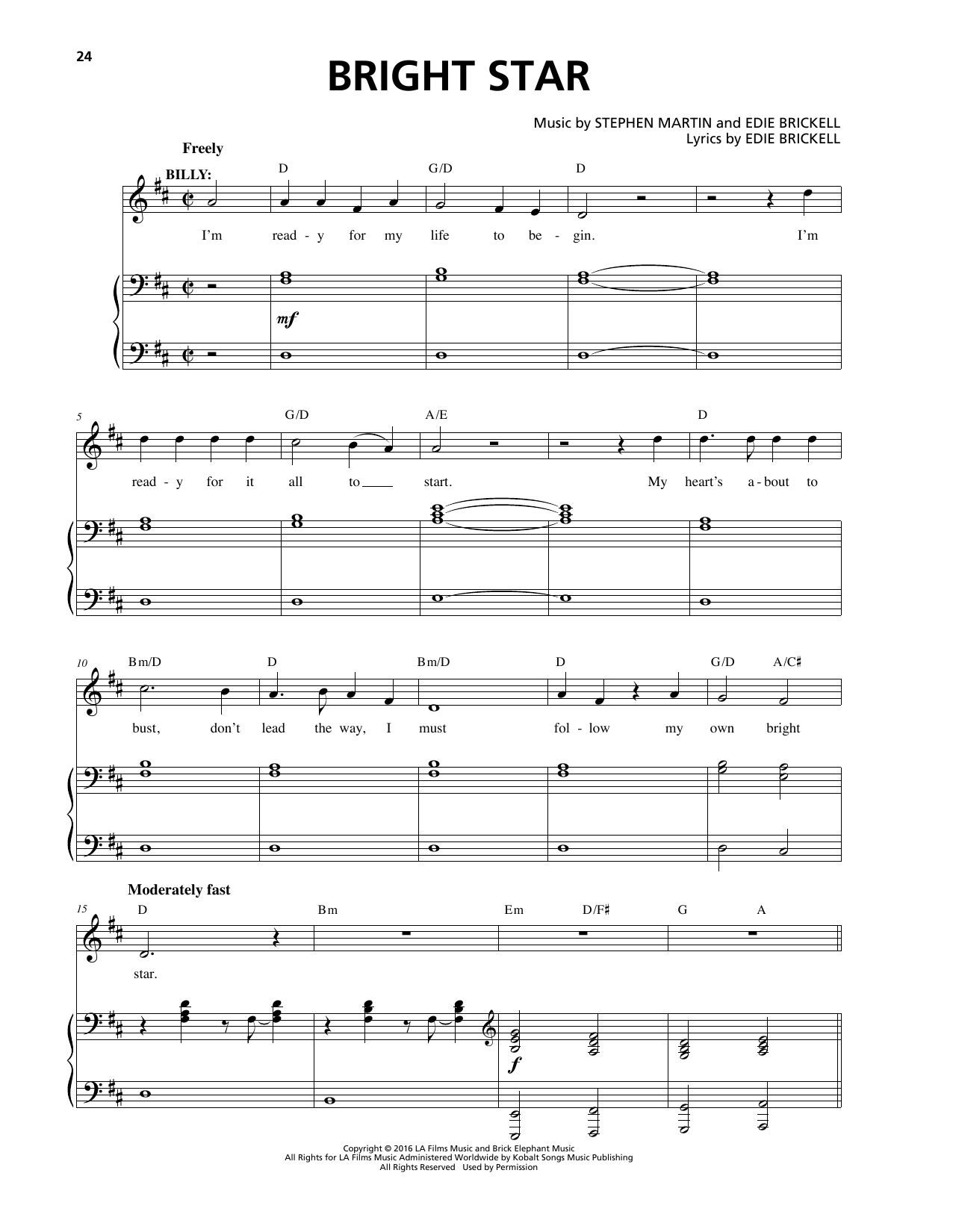 Download Stephen Martin & Edie Brickell Bright Star Sheet Music and learn how to play Piano & Vocal PDF digital score in minutes