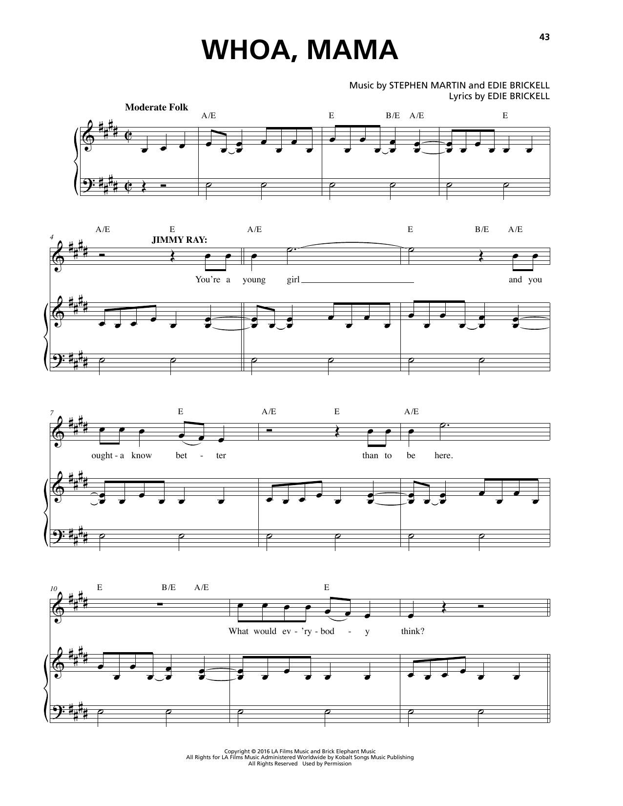 Download Stephen Martin & Edie Brickell Whoa, Mama Sheet Music and learn how to play Piano & Vocal PDF digital score in minutes