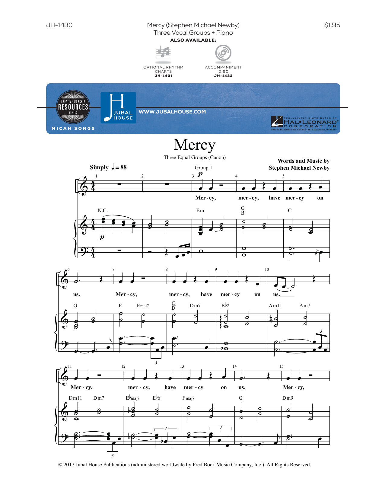 Download Stephen Michael Newby Mercy Sheet Music and learn how to play 3-Part Mixed Choir PDF digital score in minutes