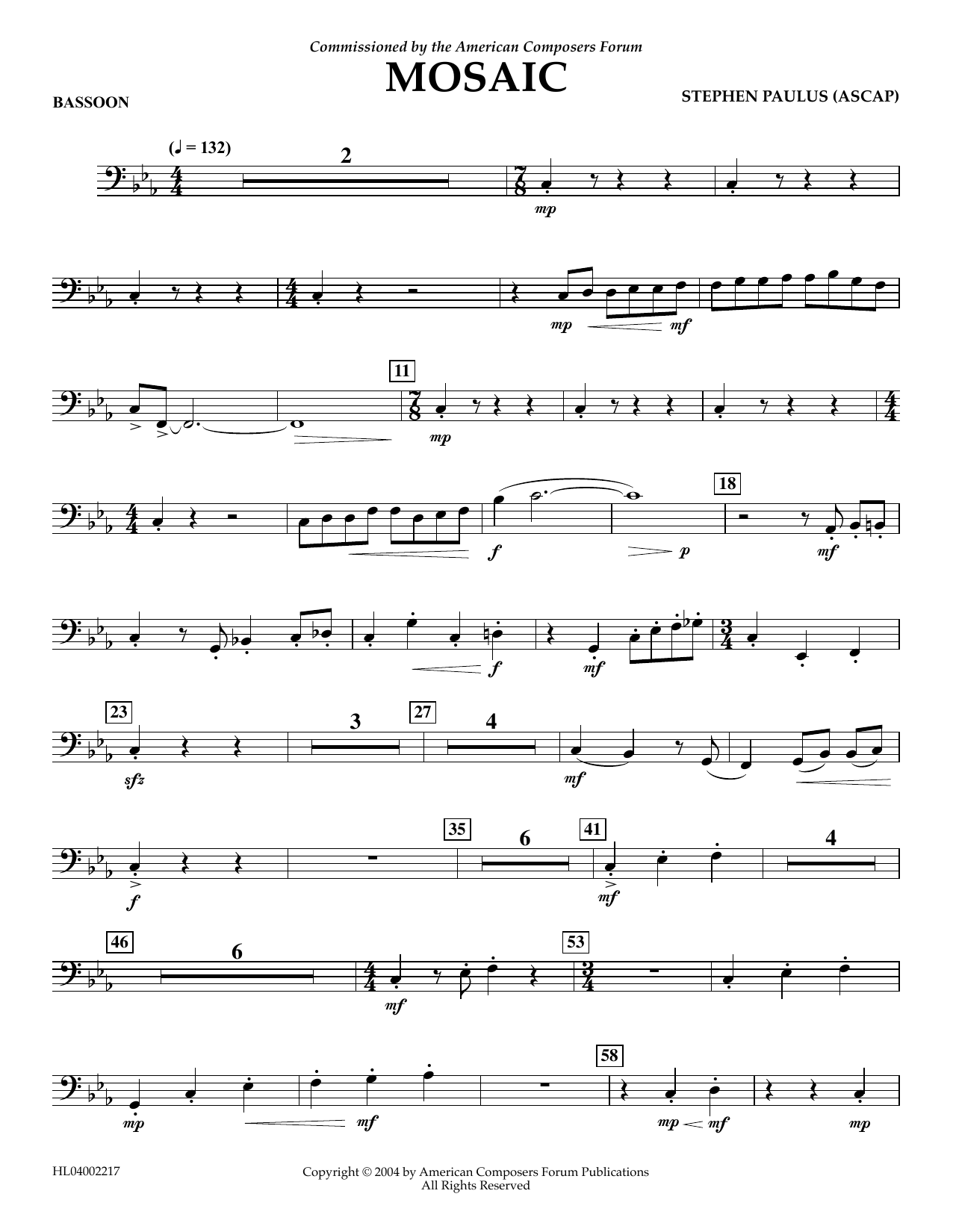 Download Stephen Paulus Mosaic - Bassoon Sheet Music and learn how to play Concert Band PDF digital score in minutes