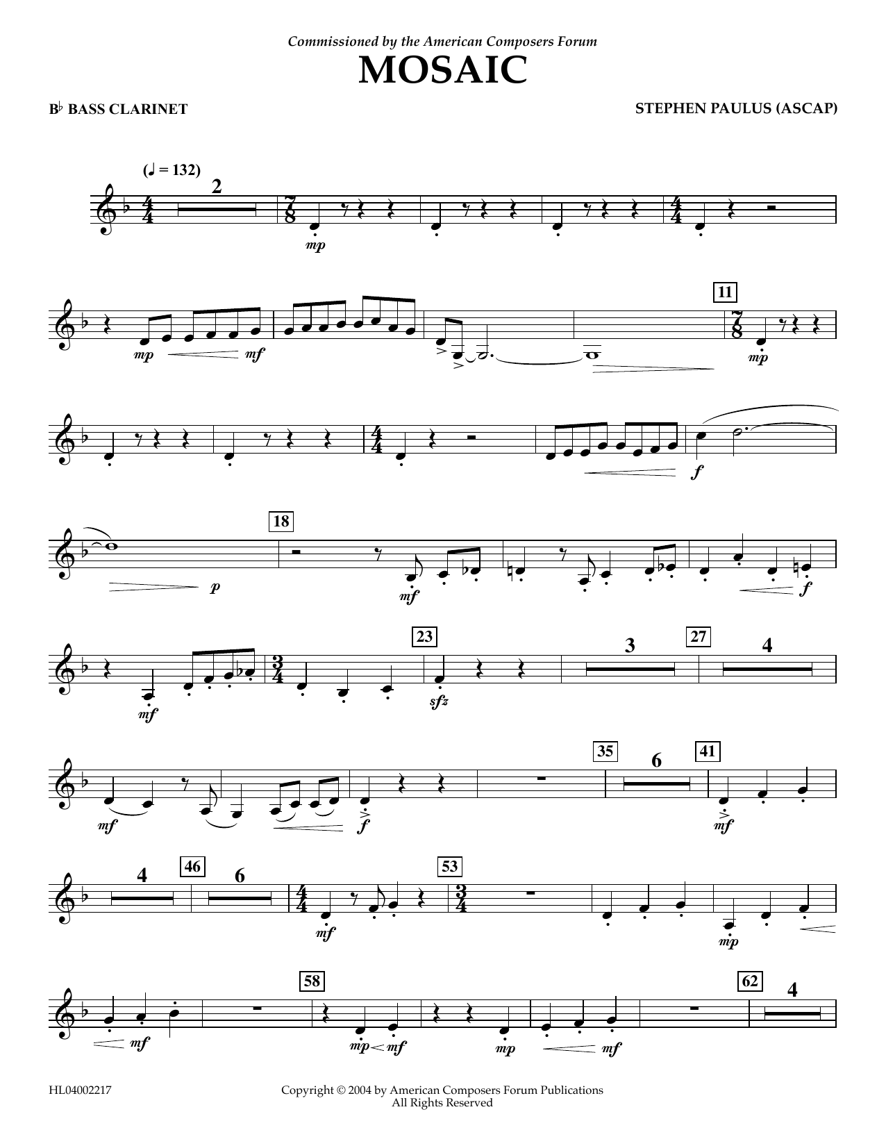 Download Stephen Paulus Mosaic - Bb Bass Clarinet Sheet Music and learn how to play Concert Band PDF digital score in minutes