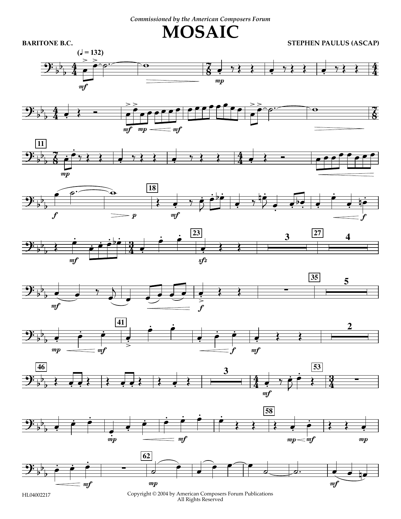 Download Stephen Paulus Mosaic - Euphonium in Bass Clef Sheet Music and learn how to play Concert Band PDF digital score in minutes