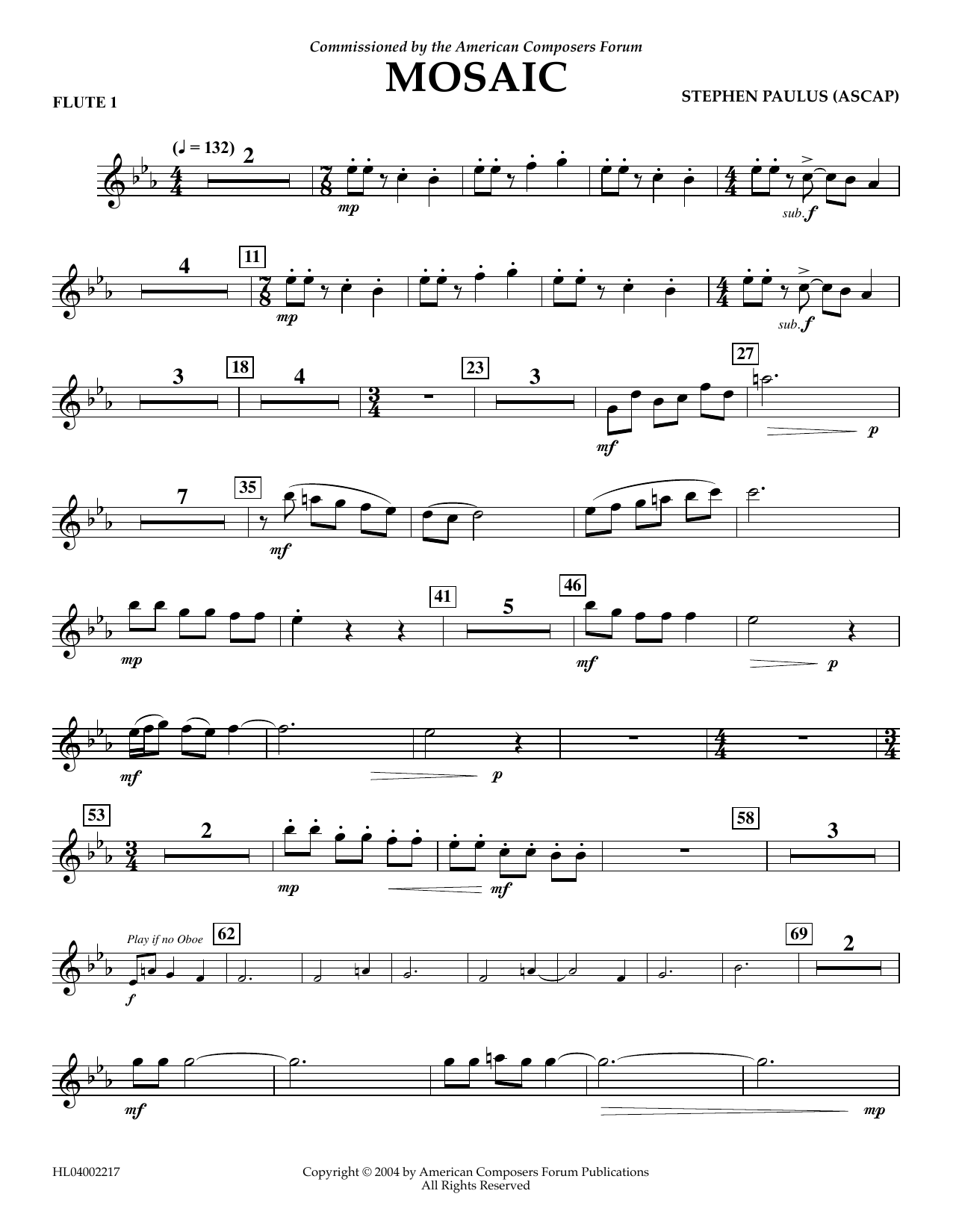 Download Stephen Paulus Mosaic - Flute 1 Sheet Music and learn how to play Concert Band PDF digital score in minutes